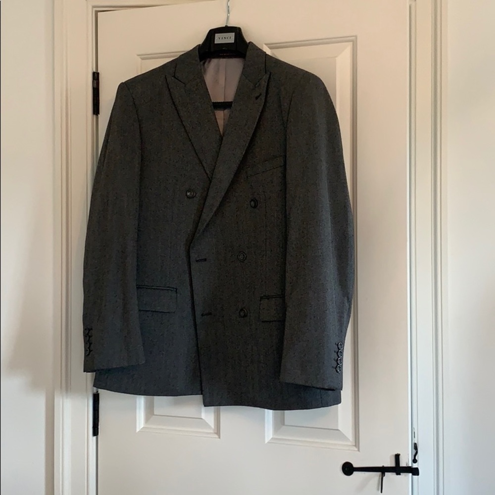 Men’s Gray Herringbone Double Breast Blazer